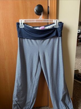 Striped Navy and White Fold-Over Waist Leggings